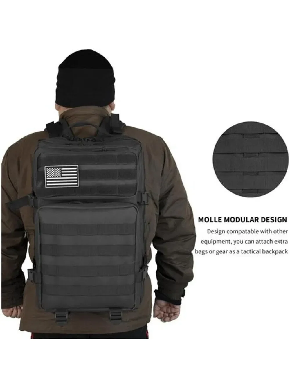 45L Tactical Backpack Molle Military Hiking Camping Bug Out Bag Black Large